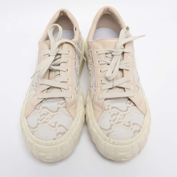 Pre Owned Fendi Tricolor Embroidered Canvas and Leather Low Top Sneakers Size 40