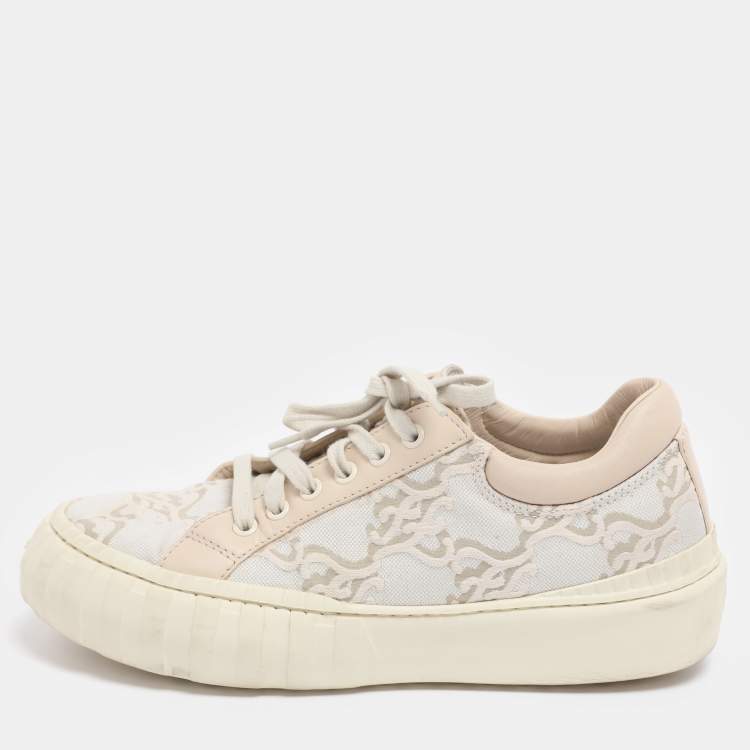 Pre Owned Fendi Tricolor Embroidered Canvas and Leather Low Top Sneakers Size 40