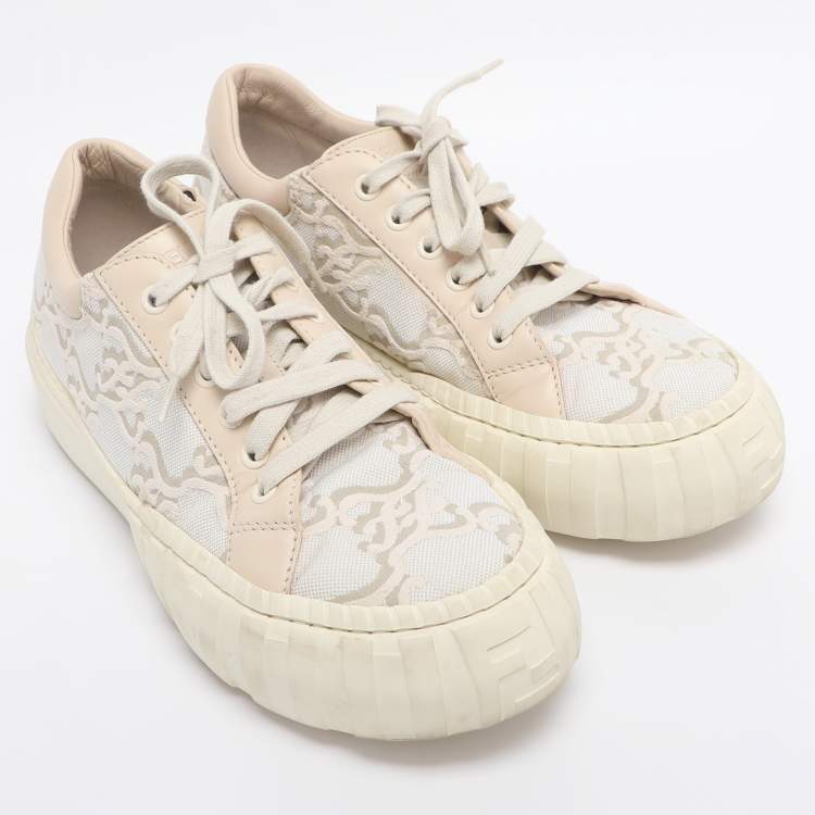 Pre Owned Fendi Tricolor Embroidered Canvas and Leather Low Top Sneakers Size 40