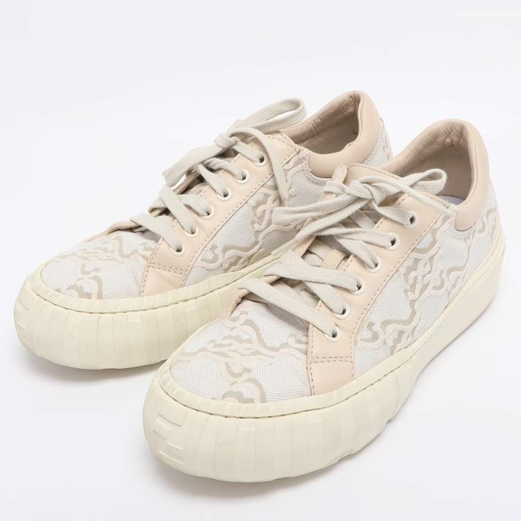 Pre Owned Fendi Tricolor Embroidered Canvas and Leather Low Top Sneakers Size 40