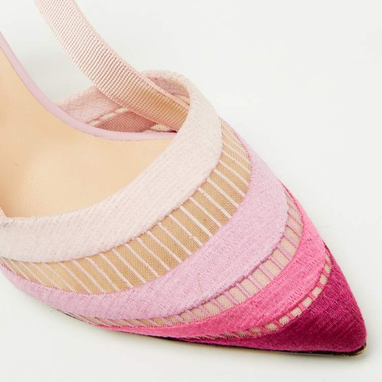 Pre Owned Fendi Pink Ombre Mesh and Canvas Colibri Slingback Pumps Size 38