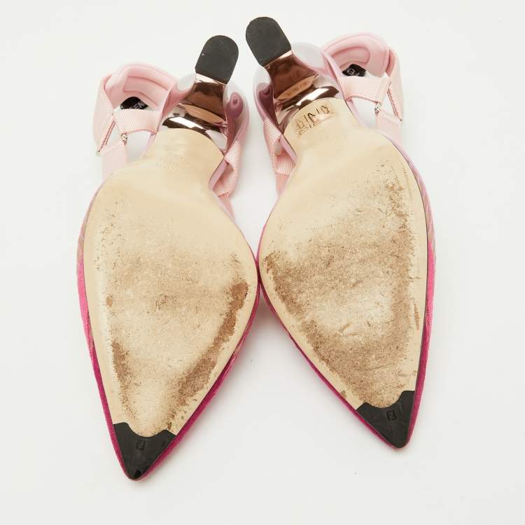 Pre Owned Fendi Pink Ombre Mesh and Canvas Colibri Slingback Pumps Size 38
