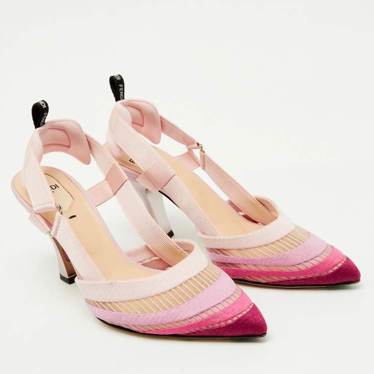 Pre Owned Fendi Pink Ombre Mesh and Canvas Colibri Slingback Pumps Size 38