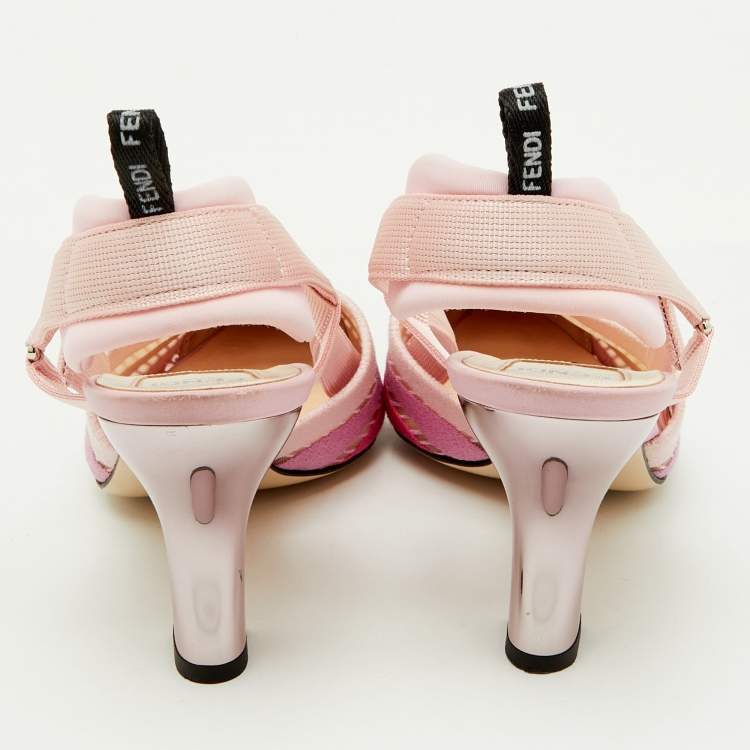 Pre Owned Fendi Pink Ombre Mesh and Canvas Colibri Slingback Pumps Size 38