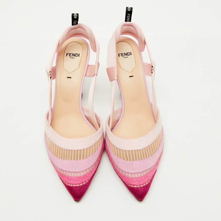 Pre Owned Fendi Pink Ombre Mesh and Canvas Colibri Slingback Pumps Size 38