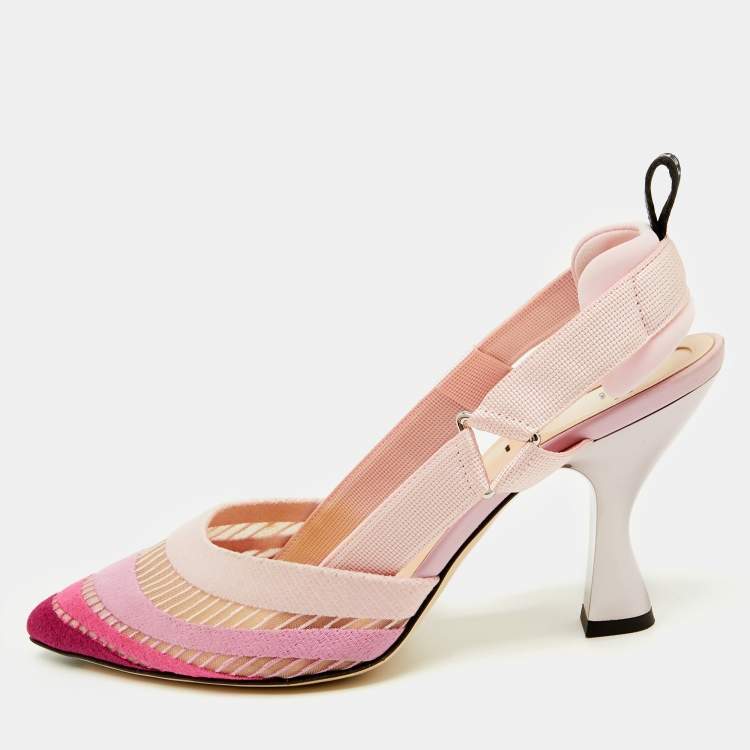 Pre Owned Fendi Pink Ombre Mesh and Canvas Colibri Slingback Pumps Size 38
