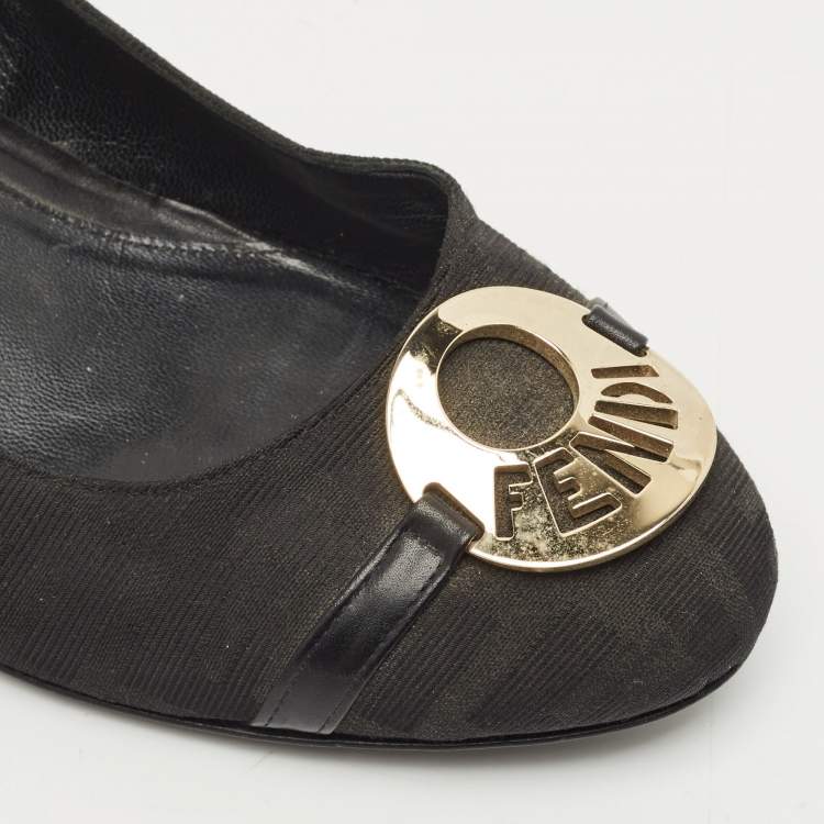 Pre Owned Fendi Black Canvas Logo Wedges Sandals Size  41