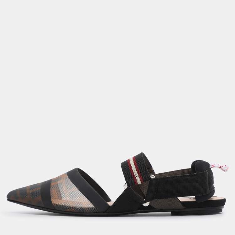 Pre Owned Fendi Multicolor Zucca Mesh and Leather Colibri Slingback Flats Size 36