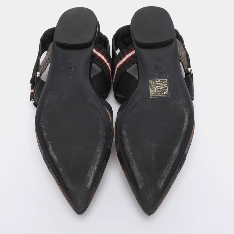 Pre Owned Fendi Multicolor Zucca Mesh and Leather Colibri Slingback Flats Size 36