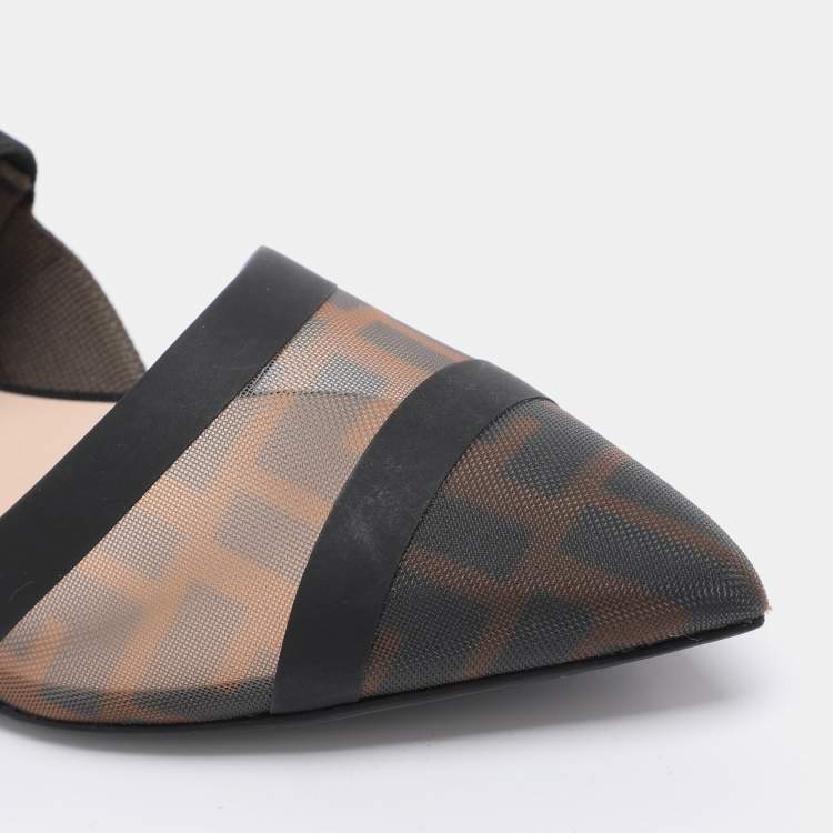 Pre Owned Fendi Multicolor Zucca Mesh and Leather Colibri Slingback Flats Size 36