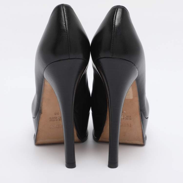 Pre Owned Fendi Black Leather Fendista Platform Pumps Size 38