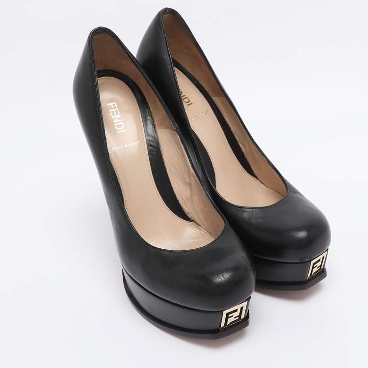 Pre Owned Fendi Black Leather Fendista Platform Pumps Size 38