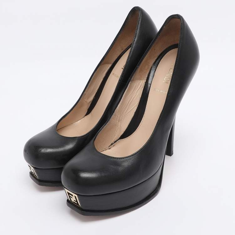 Pre Owned Fendi Black Leather Fendista Platform Pumps Size 38