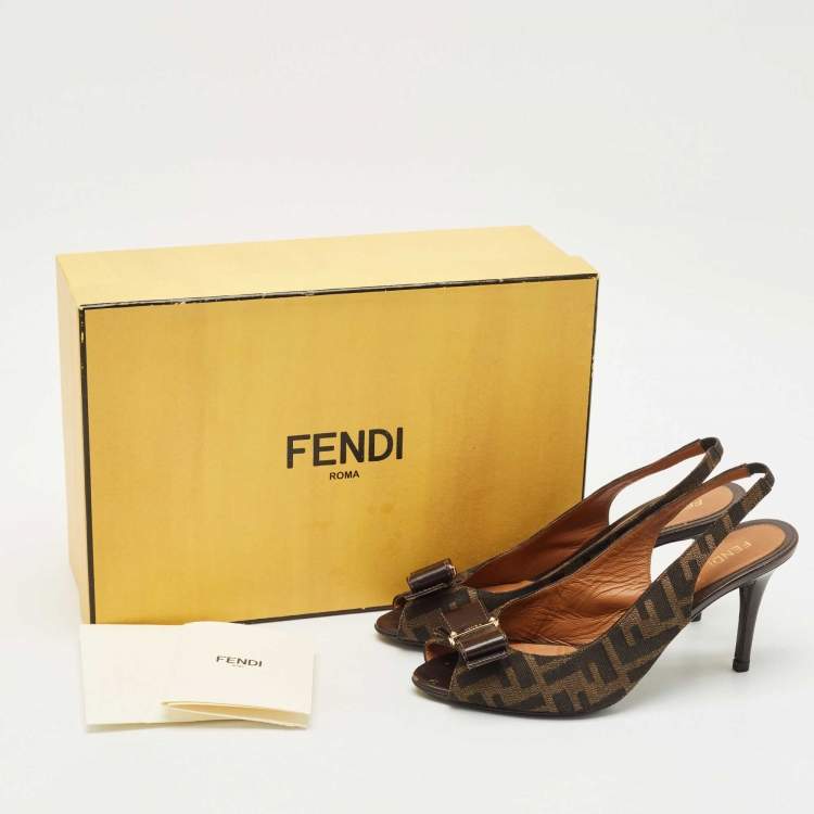 مملوكة مسبقًا Fendi Brown Zucca Canvas and Leather Slingback Pumps Size 37.5