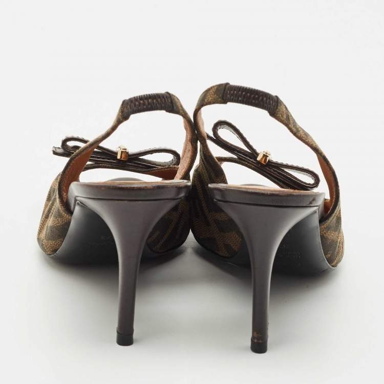 مملوكة مسبقًا Fendi Brown Zucca Canvas and Leather Slingback Pumps Size 37.5
