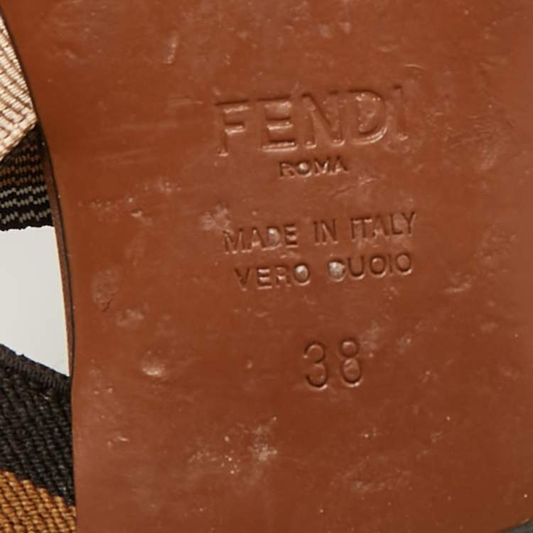 Pre Owned Fendi Orange/Brown Zucca PVC and Leather Colibri Slingback Flat Sandals Size 38
