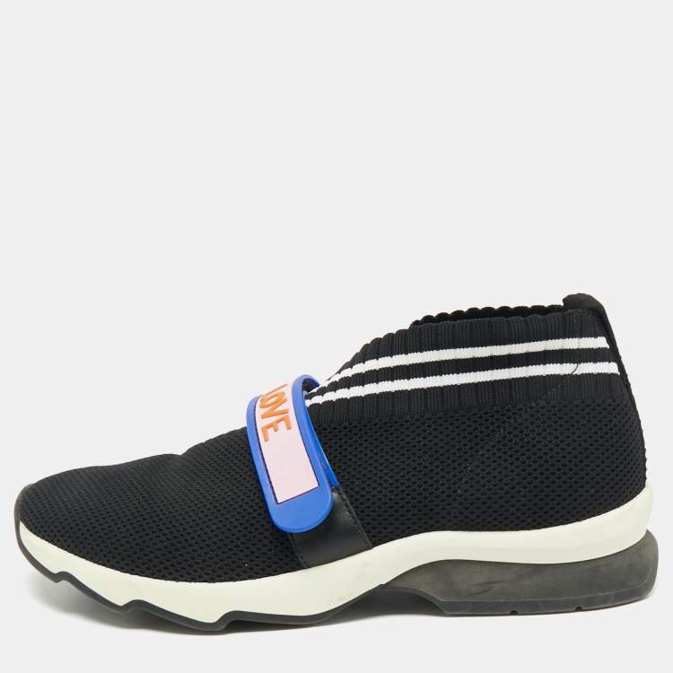 Pre Owned Fendi Black Knit Fabric Rockoko Slip On Sneakers Size 38