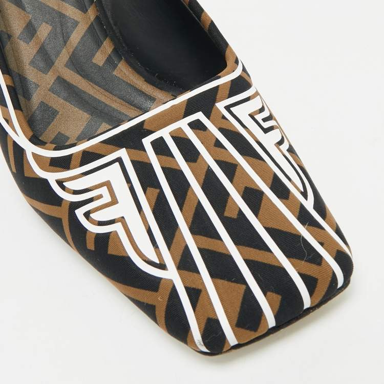 Pre Owned Fendi Tobacco Zucca Canvas and Leather FFreedom Slingback Pumps Size 37