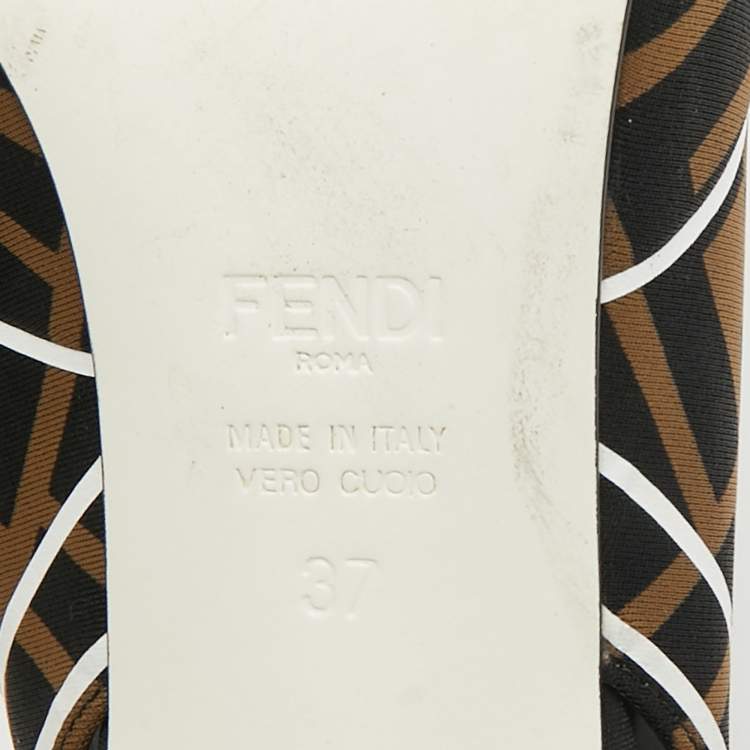Pre Owned Fendi Tobacco Zucca Canvas and Leather FFreedom Slingback Pumps Size 37