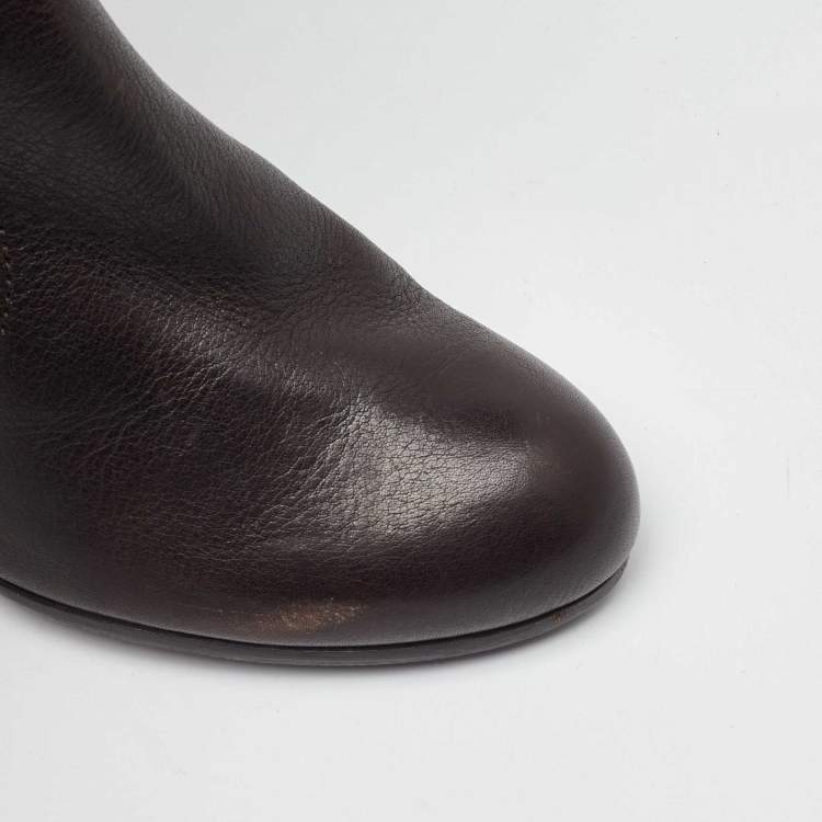 Pre Owned Fendi Dark Brown Leather Knee Length Wedge Boots Size 39