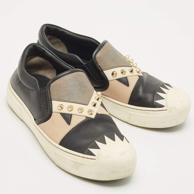 Pre Owned Fendi Multicolor Leather Studded Karlito Slip On Sneakers Size 37
