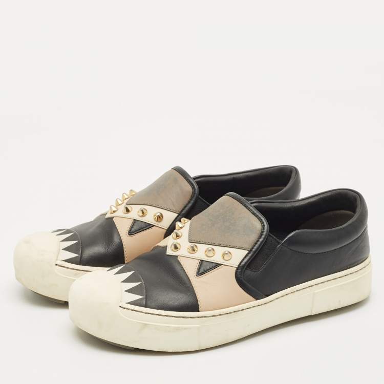 Pre Owned Fendi Multicolor Leather Studded Karlito Slip On Sneakers Size 37