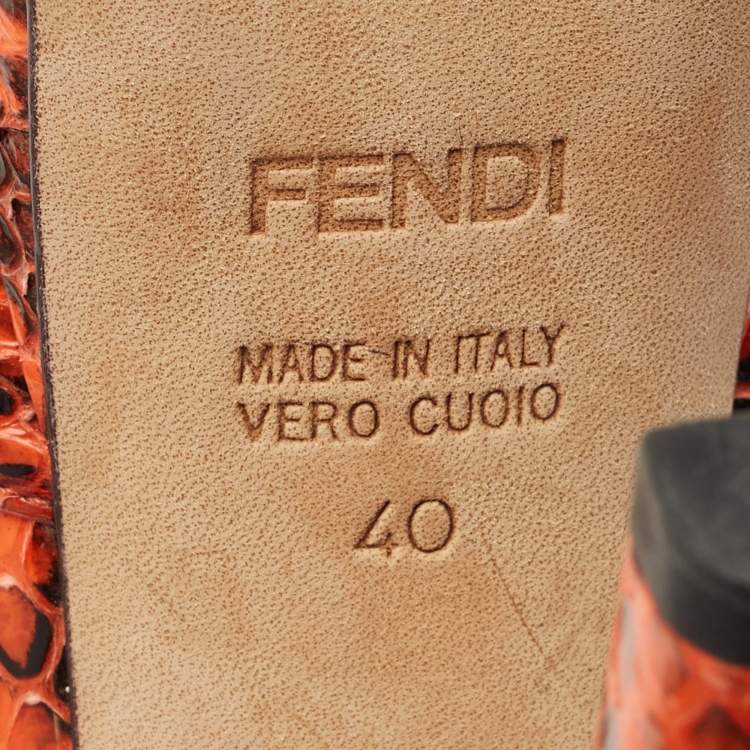 Pre Owned Fendi Orange/Brown Python Leather Peep Toe Platform Pumps Size 40