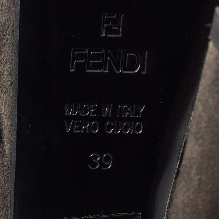 Pre Owned Fendi Dark Grey Suede Peep Toe Platform Pumps Size 39