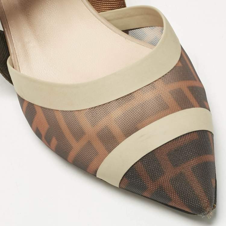 Pre Owned Fendi Multicolor Fabric and Leather Colibri Slingback Pumps Size 38.5