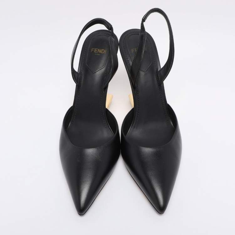 Pre Owned Fendi Black Leather Fendi First Slingback Pumps Size 37