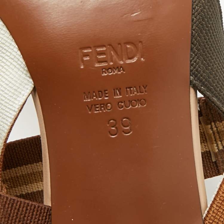 Pre Owned Fendi Brown/Beige Mesh and Canvas Colibri Slingback Pumps Size 39