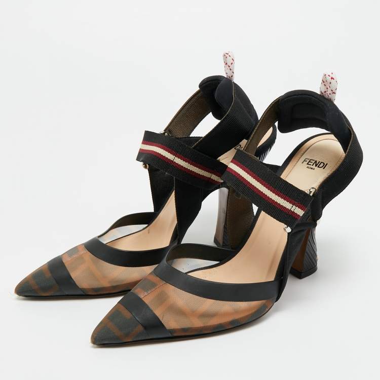 Pre Owned Fendi Multicolor Canvas and Mesh Colibri Pumps Size 36