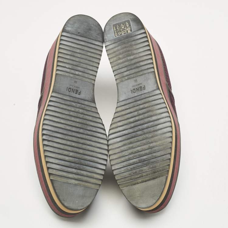Pre Owned Fendi Burgundy Patent Leather and Canvas Platform Slip On Sneakers Size 39