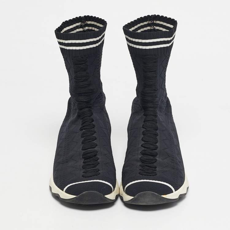 Pre Owned Fendi Black/White Knit Fabric Sock High Top Sneakers Size 39