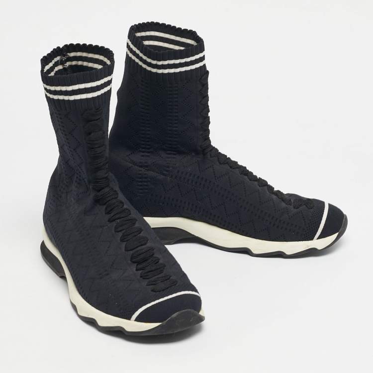 Pre Owned Fendi Black/White Knit Fabric Sock High Top Sneakers Size 39