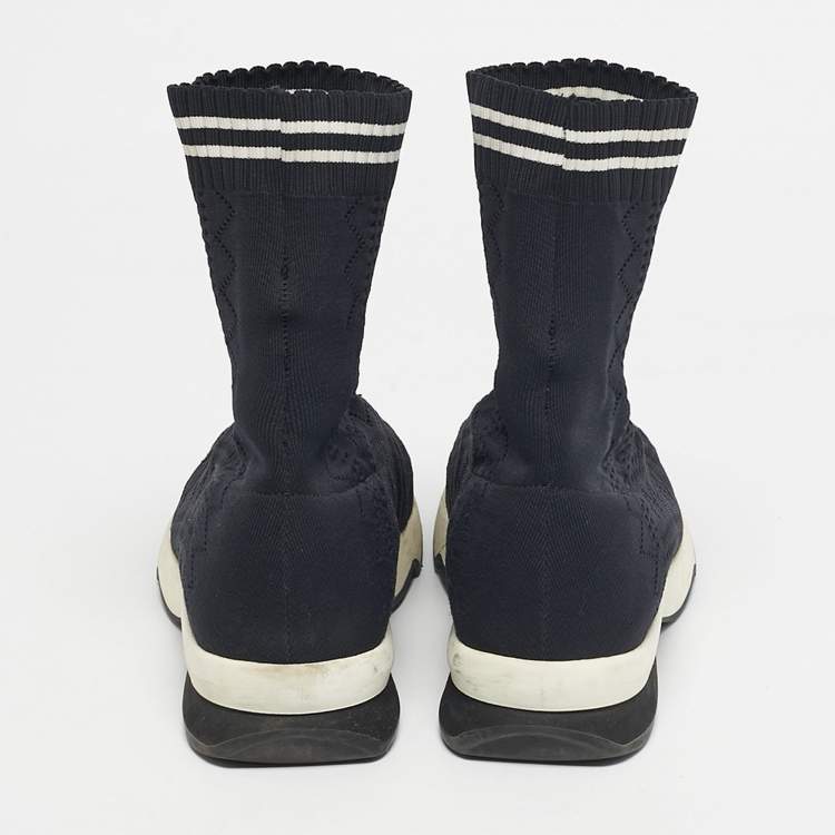 Pre Owned Fendi Black/White Knit Fabric Sock High Top Sneakers Size 39
