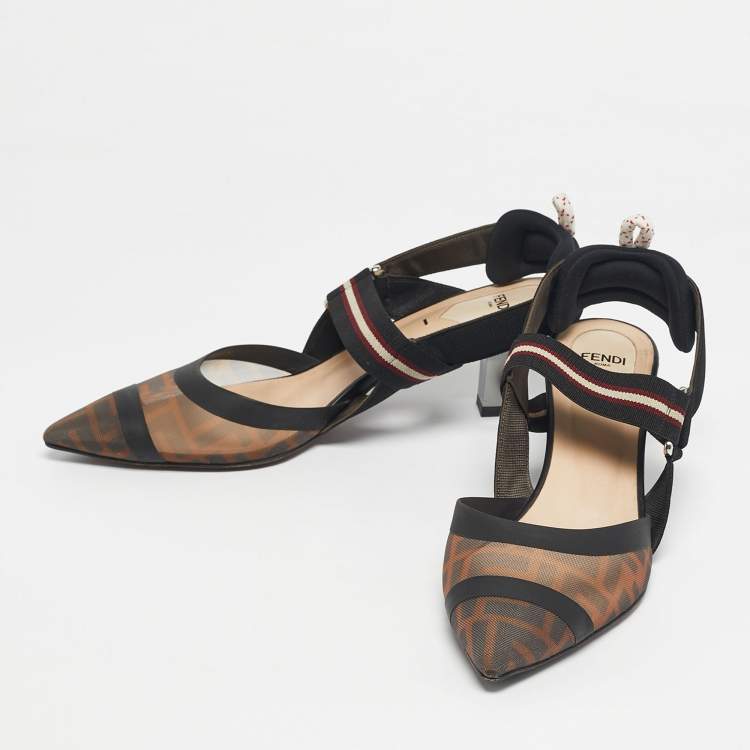 Pre Owned Fendi Multicolor Mesh and Canvas Colibri Slingback Pumps Size 39.5