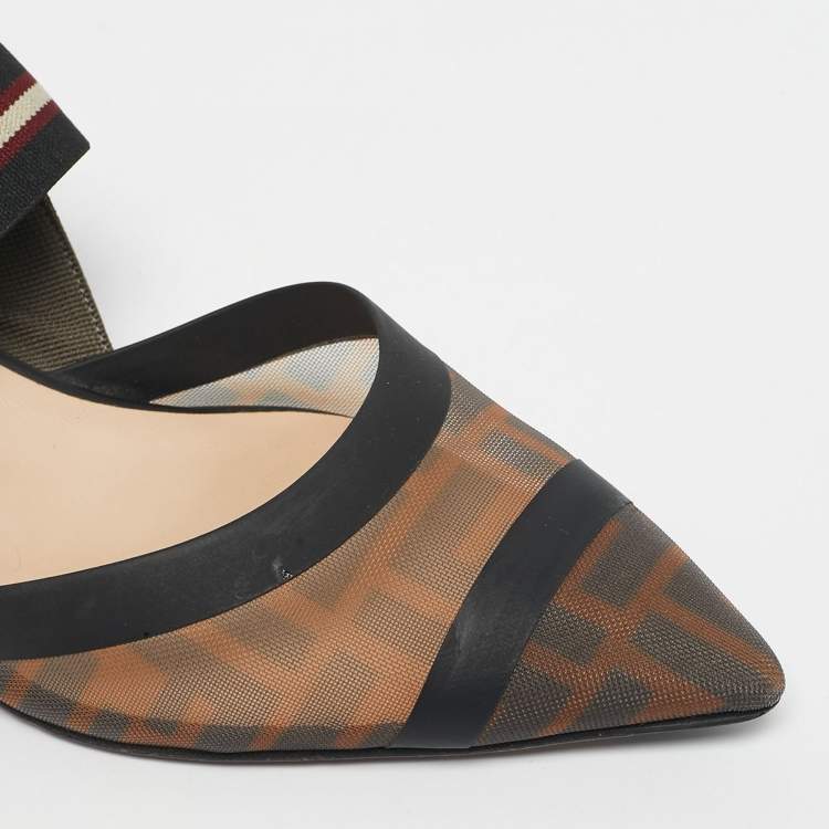 Pre Owned Fendi Multicolor Mesh and Canvas Colibri Slingback Pumps Size 39.5