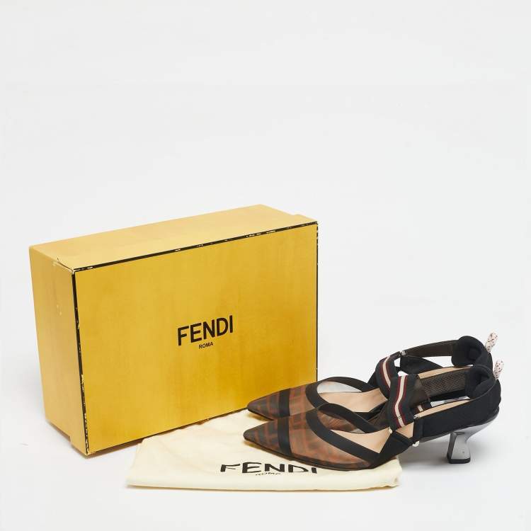 Pre Owned Fendi Multicolor Mesh and Canvas Colibri Slingback Pumps Size 39.5