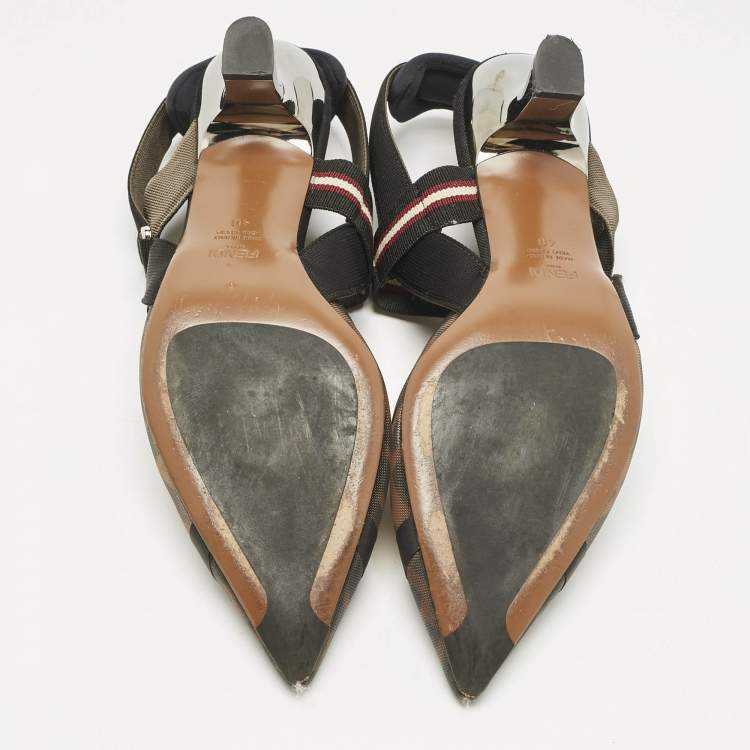 مملوكة مسبقًا Fendi Black Zucca Mesh Colibri Slingback Pumps Size 40