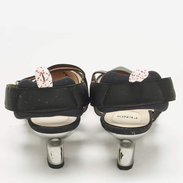 مملوكة مسبقًا Fendi Black Zucca Mesh Colibri Slingback Pumps Size 40