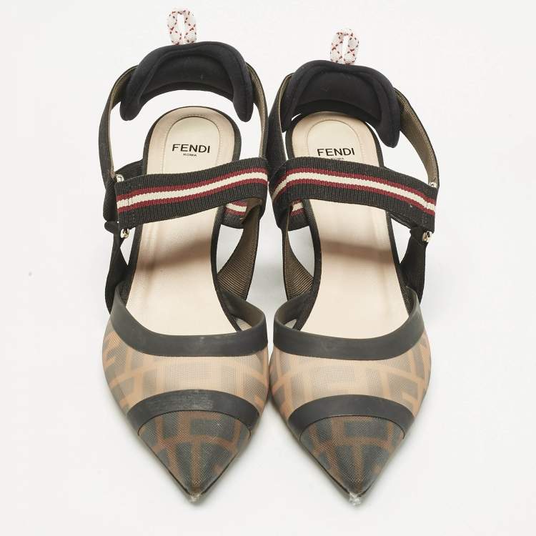 مملوكة مسبقًا Fendi Black Zucca Mesh Colibri Slingback Pumps Size 40
