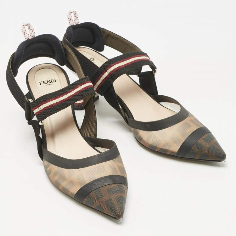 مملوكة مسبقًا Fendi Black Zucca Mesh Colibri Slingback Pumps Size 40