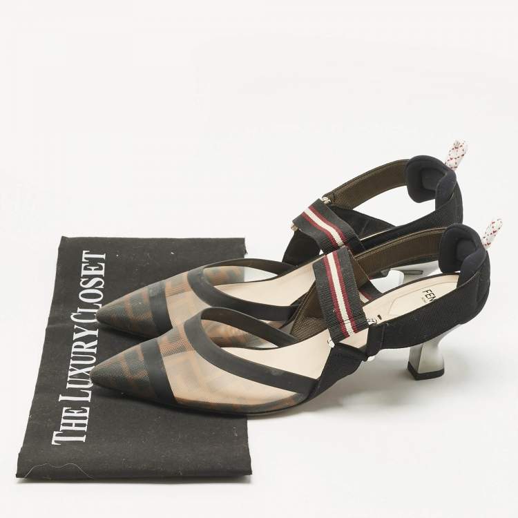 مملوكة مسبقًا Fendi Black Zucca Mesh Colibri Slingback Pumps Size 40