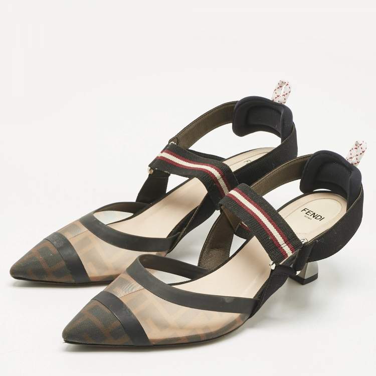 مملوكة مسبقًا Fendi Black Zucca Mesh Colibri Slingback Pumps Size 40