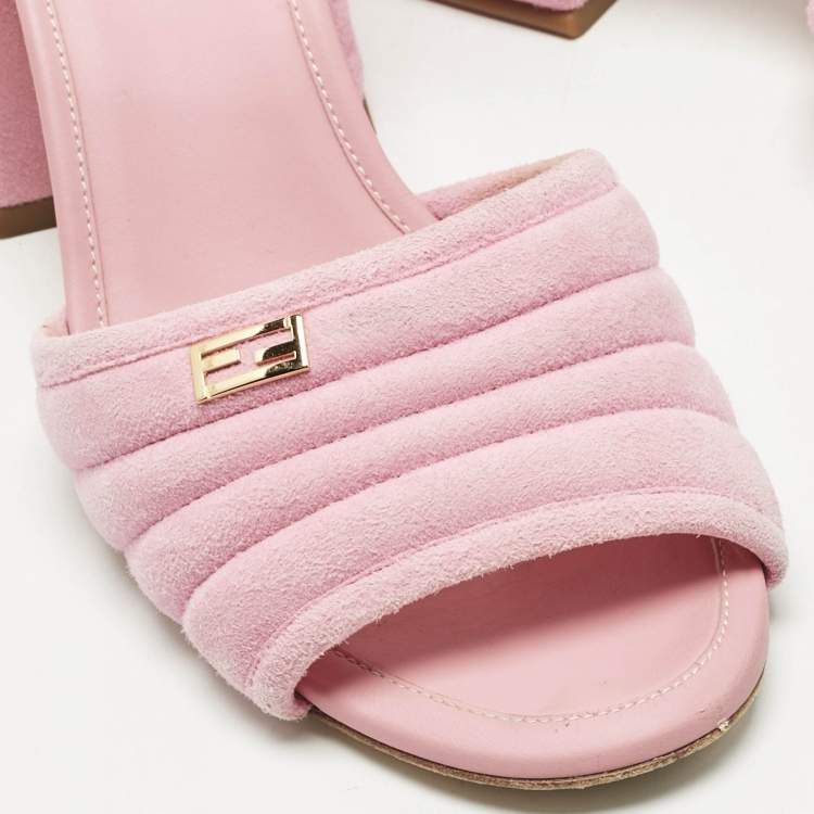 Pre Owned Fendi Pink Jelly and Suede FF Ankle Strap Sandals Size 40