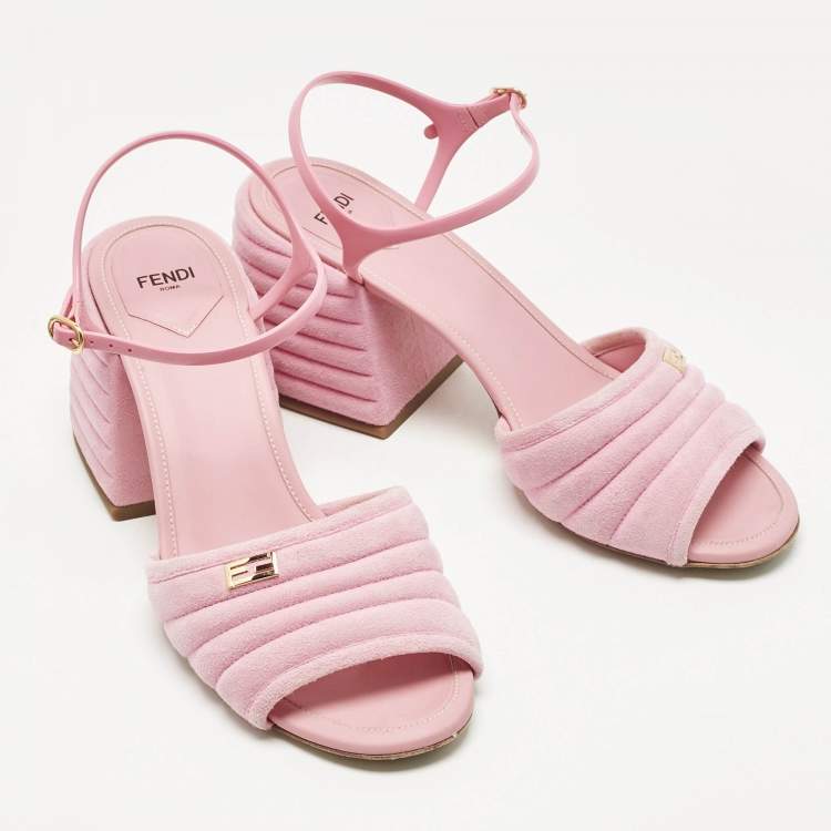 Pre Owned Fendi Pink Jelly and Suede FF Ankle Strap Sandals Size 40