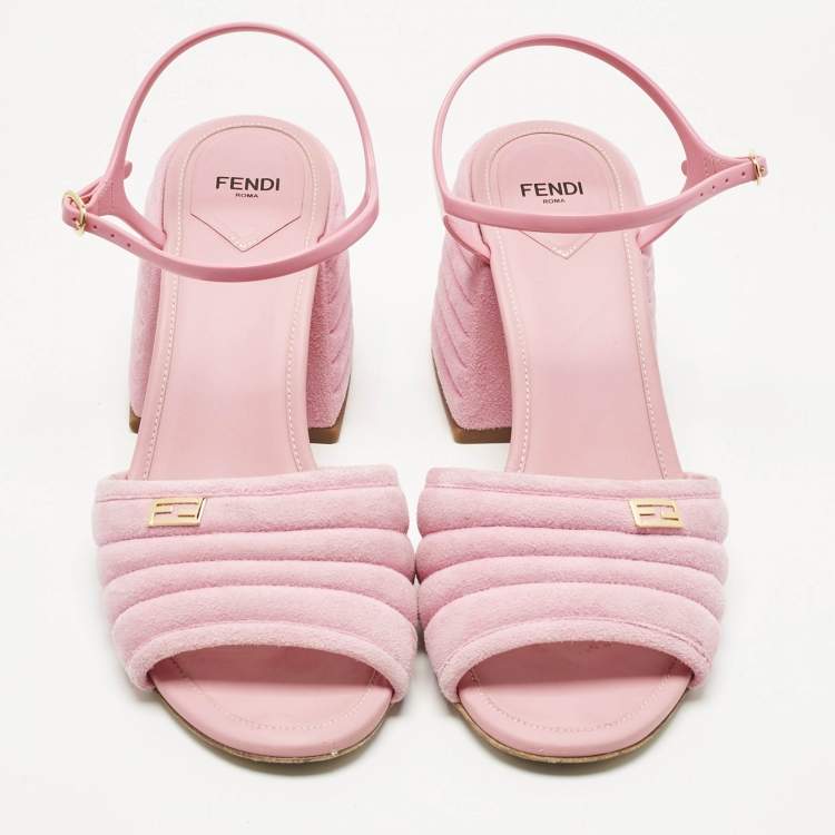 Pre Owned Fendi Pink Jelly and Suede FF Ankle Strap Sandals Size 40