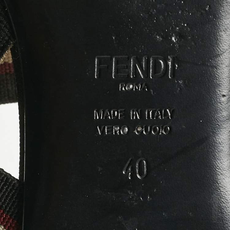 Pre Owned Fendi Black/Brown Zucca Mesh and Canvas Colibri Slingback Flats Size 40