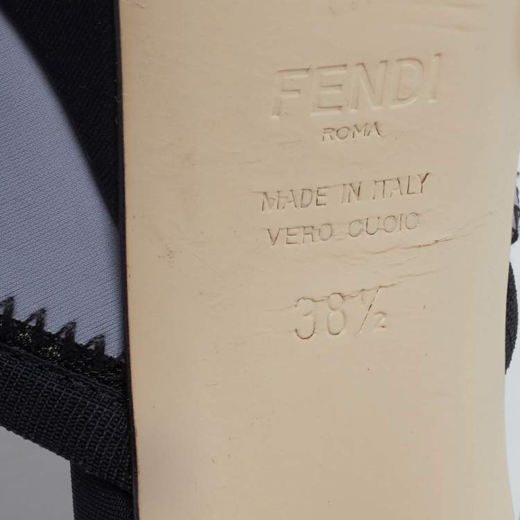 Pre Owned Fendi Black Fabric and Leather Platform Ankle Strap Sandals Size 38.5